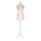 Display Guru Female Uk Size 8/10 Dressmakers Tailors Dummy Mannequin, Brown Flower on Cream Torso Bust With White Wood Tripod Stand
